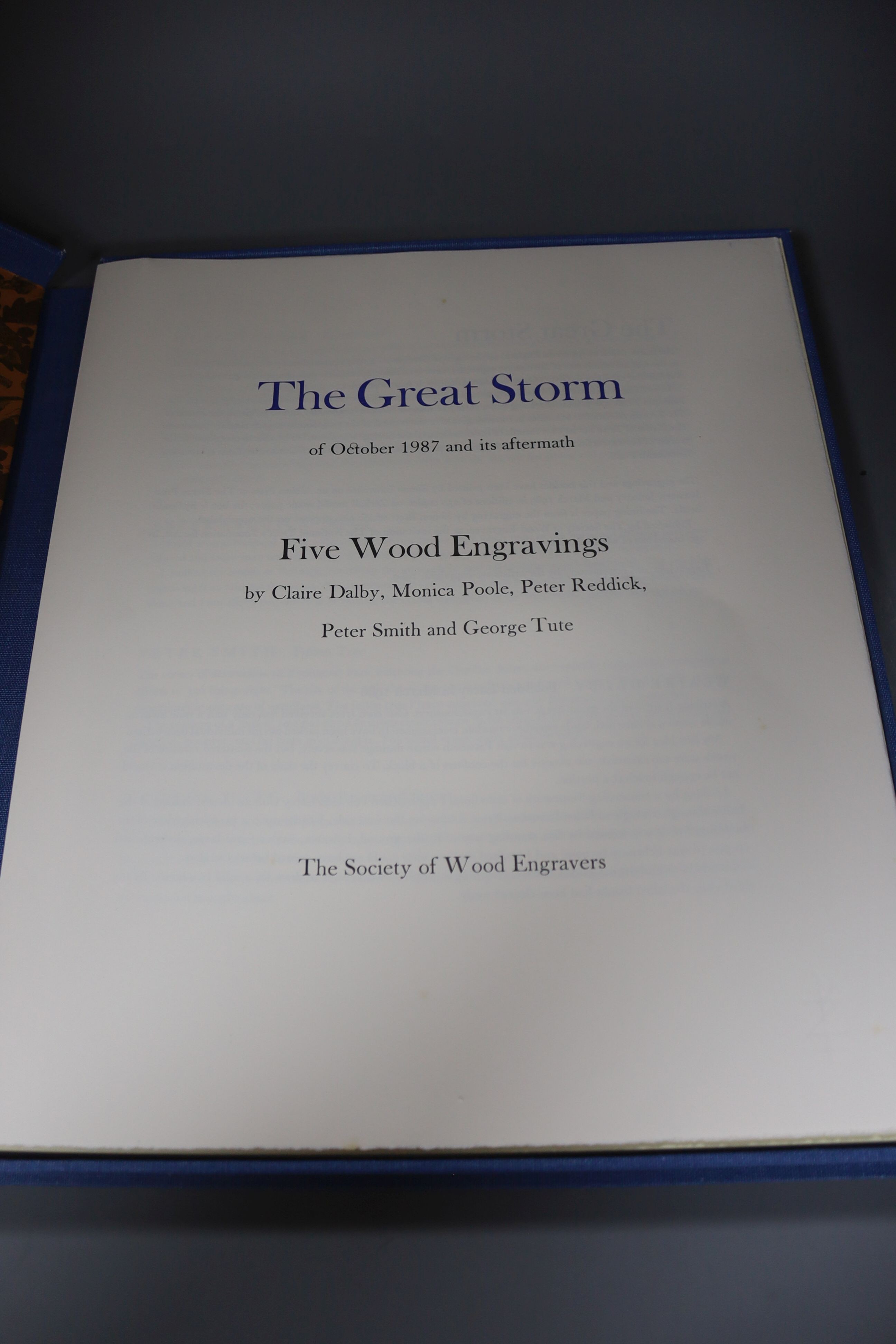 Society of Wood Engravers. Great Storm (The) of October 1987 and its aftermath: Five Wood Engravings..., number 117 of 250 copies